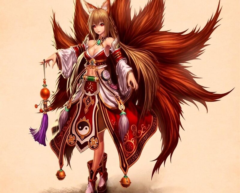 Fox-eared Woman with Tails — Red