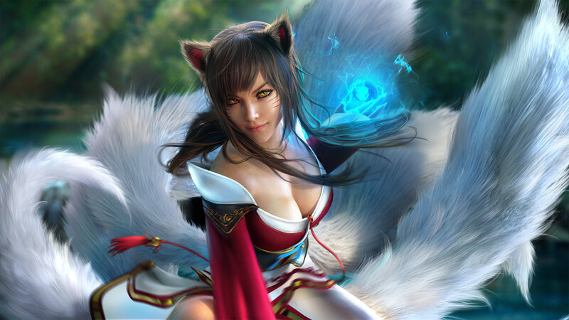Fox-eared Woman with Tails — White, Dramatic
