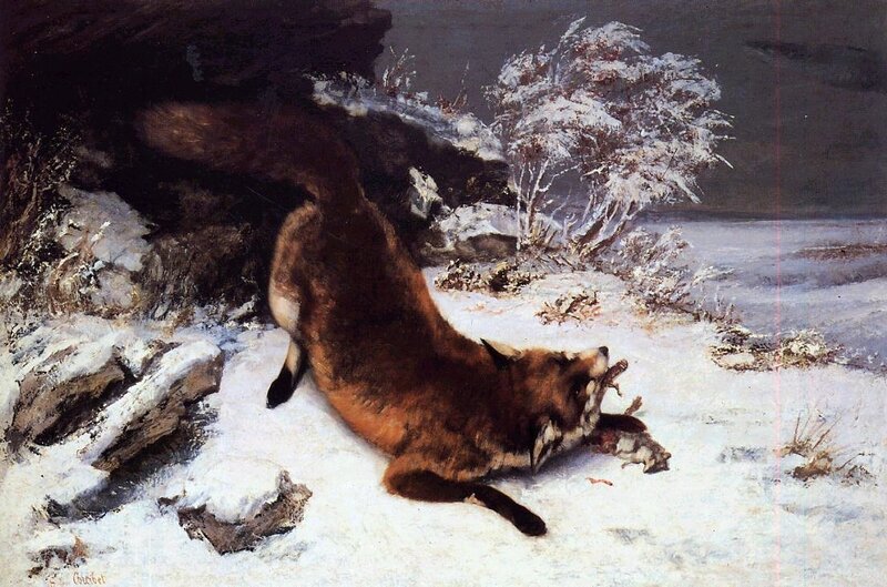 Fox Eating Prey — White