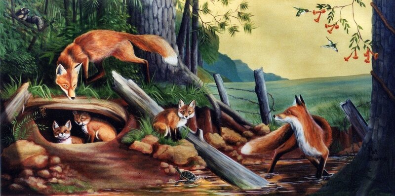 Fox Family in Forest — Brown