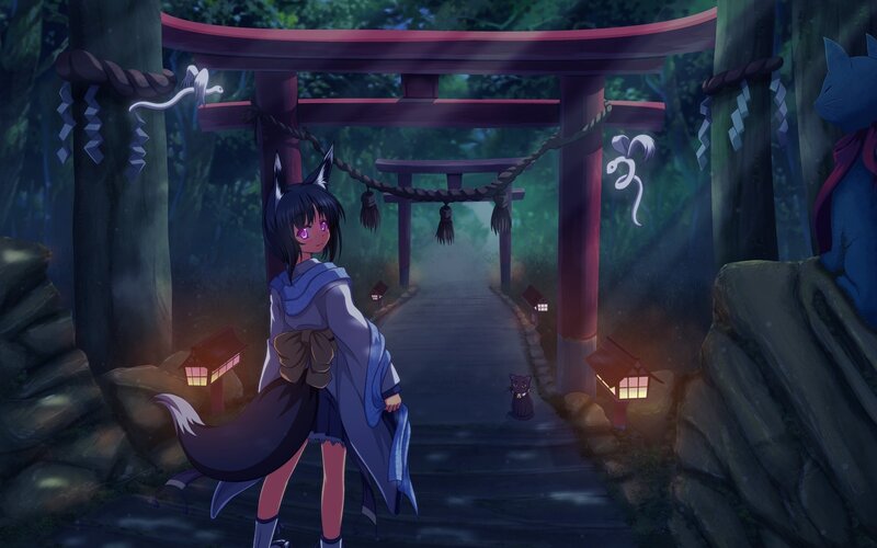 Fox girl at a shrine