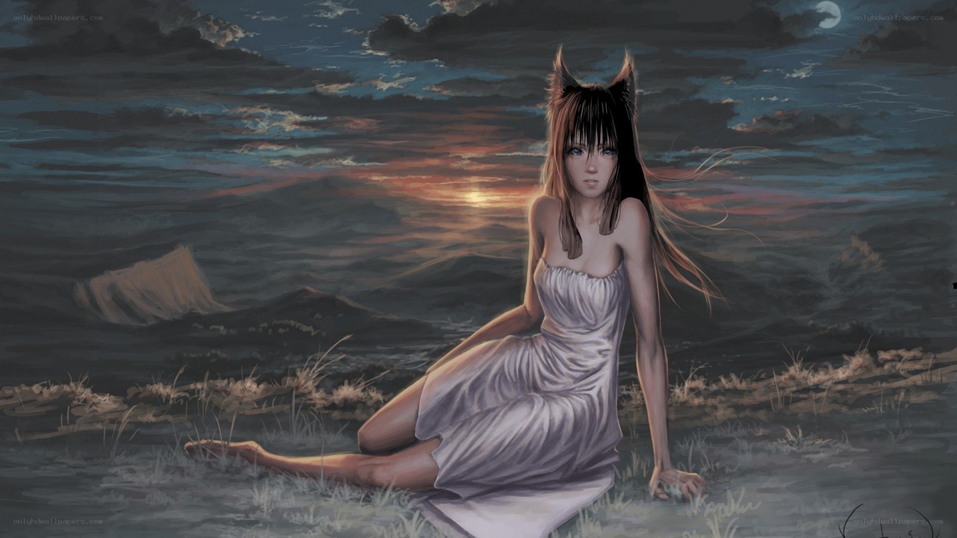 fox girl at sunset