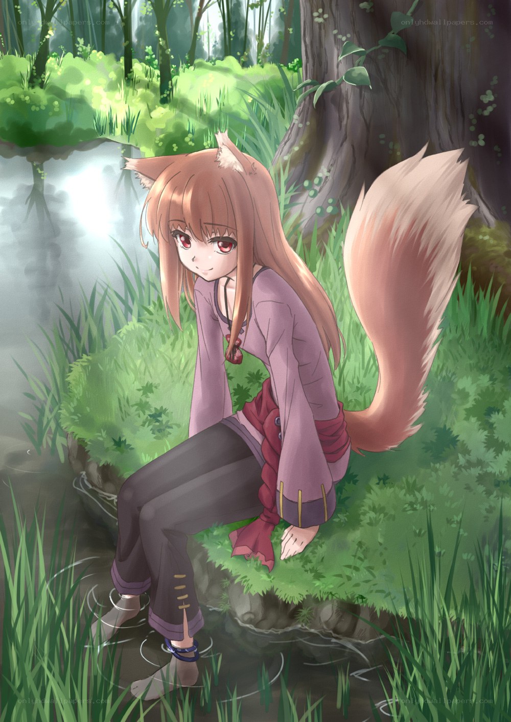 fox girl by the stream