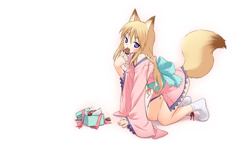fox girl eating chocolate