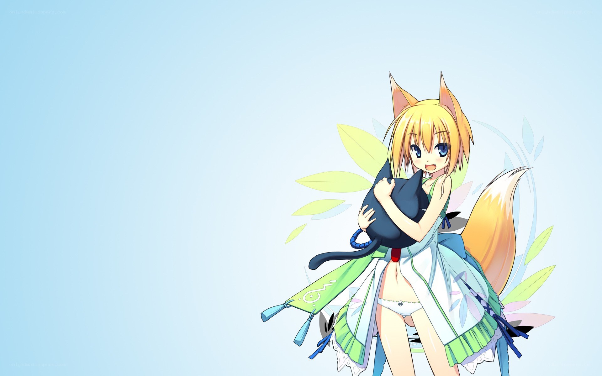 fox girl holding a cat