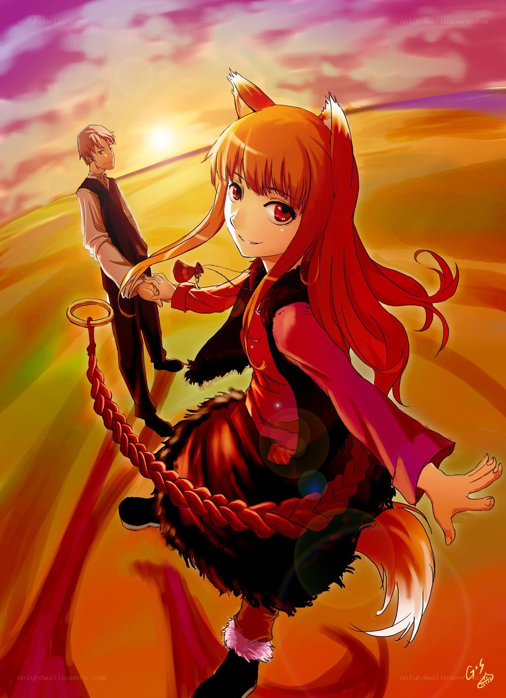 Fox girl holding a leash