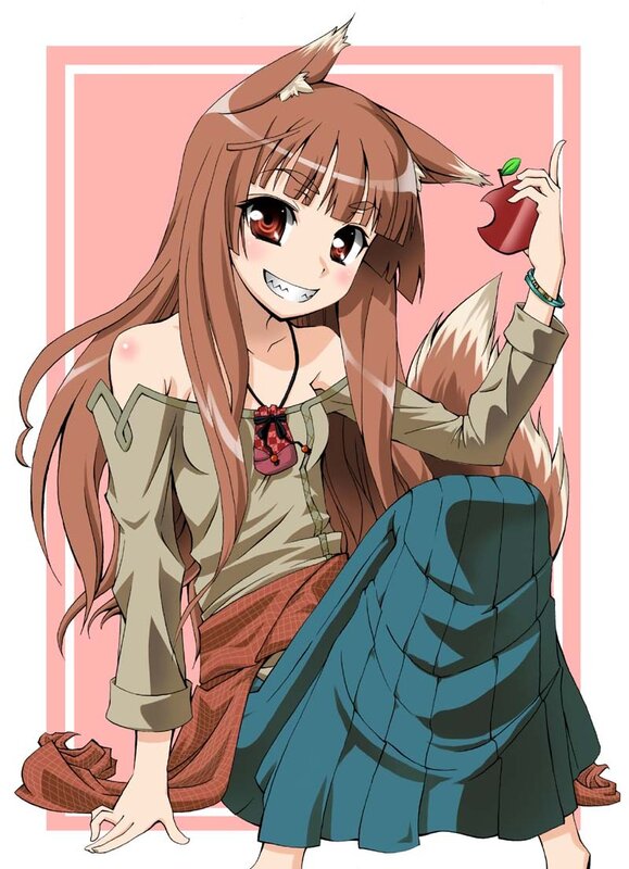 fox girl holding an apple