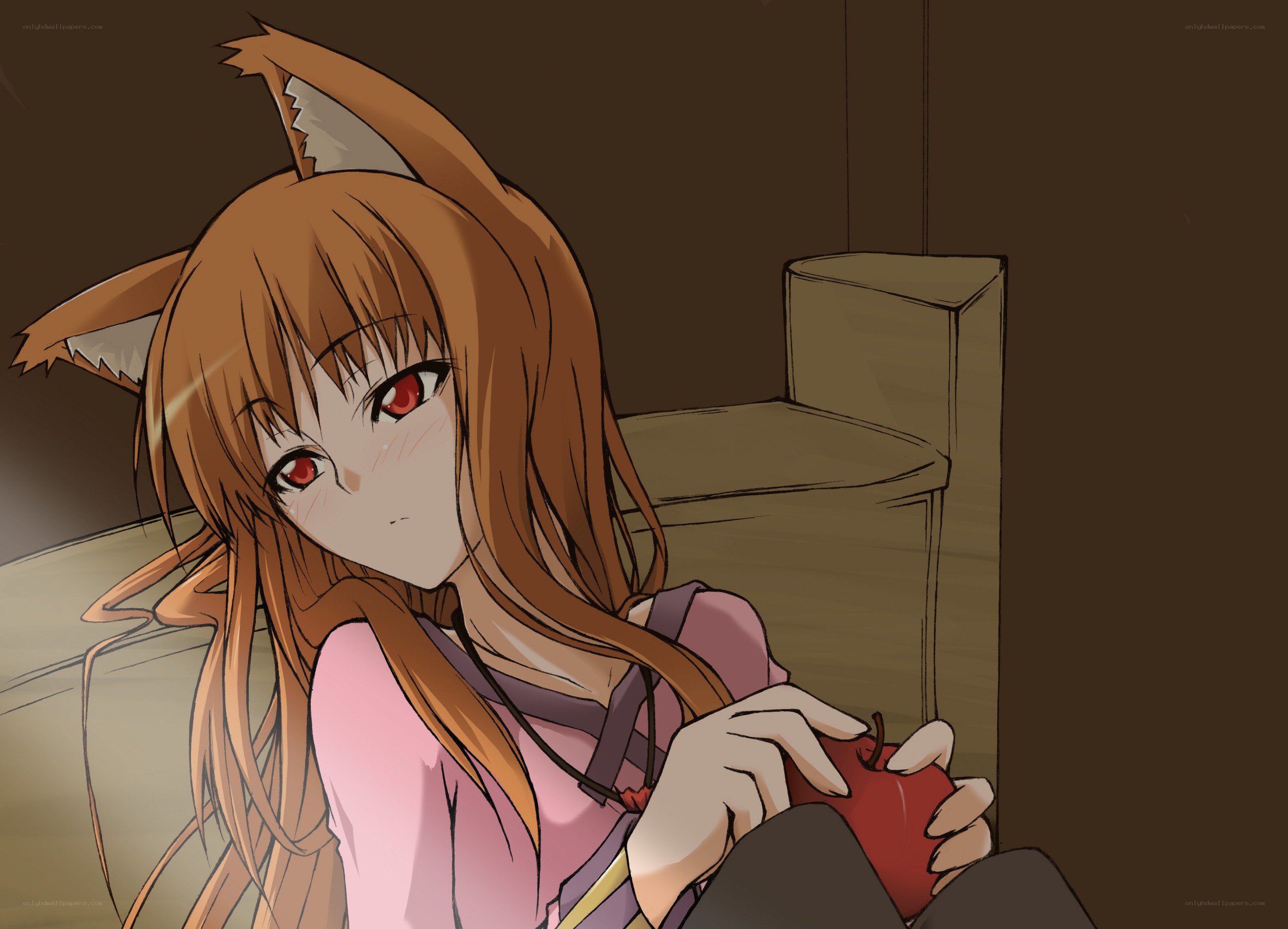 fox girl holding an apple