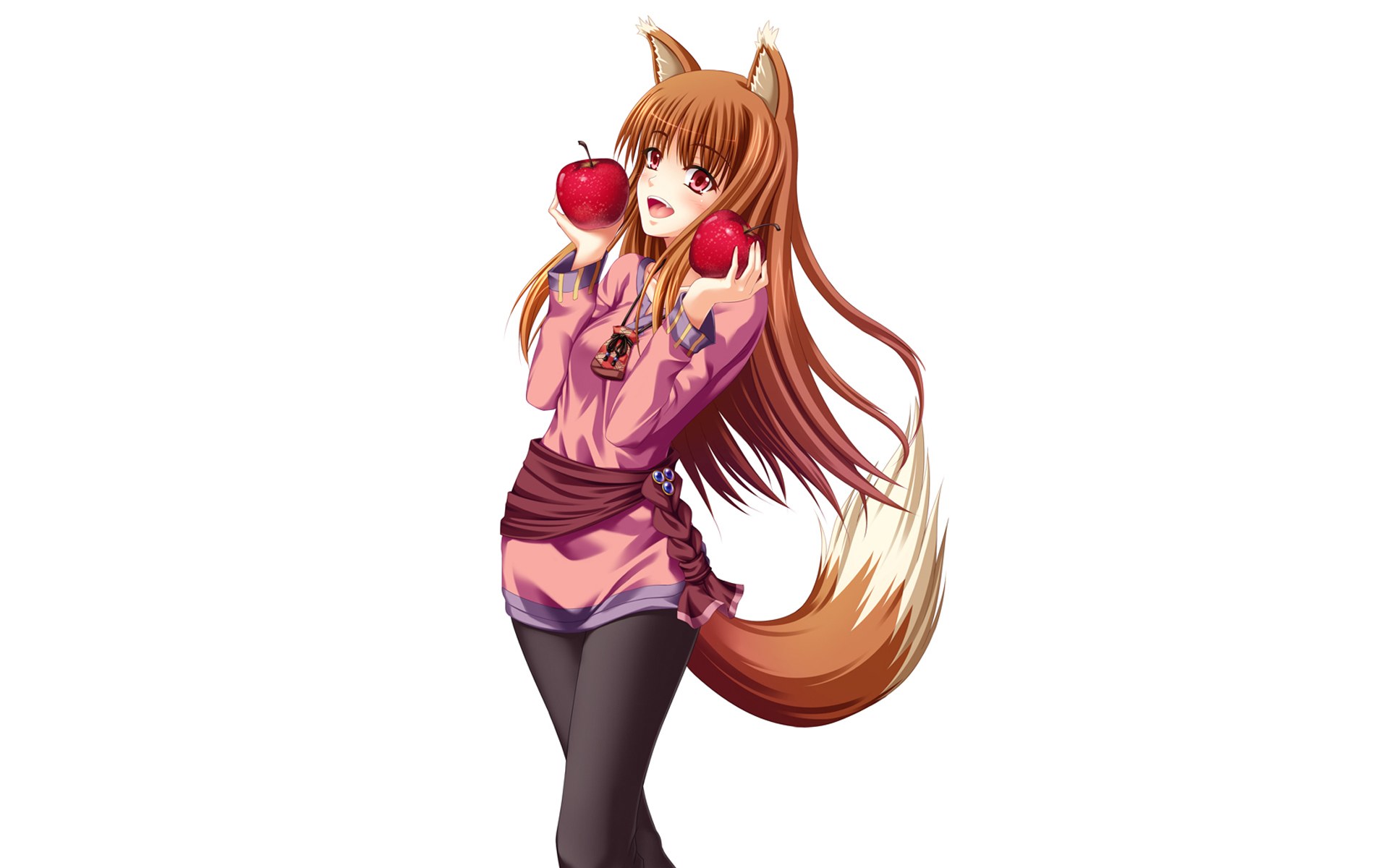 fox girl holding apples
