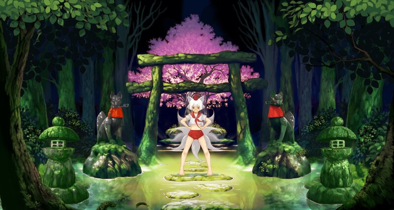 fox girl in a forest shrine