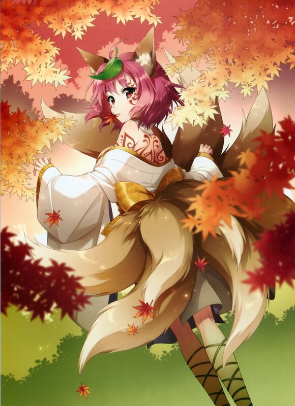 fox girl in autumn leaves