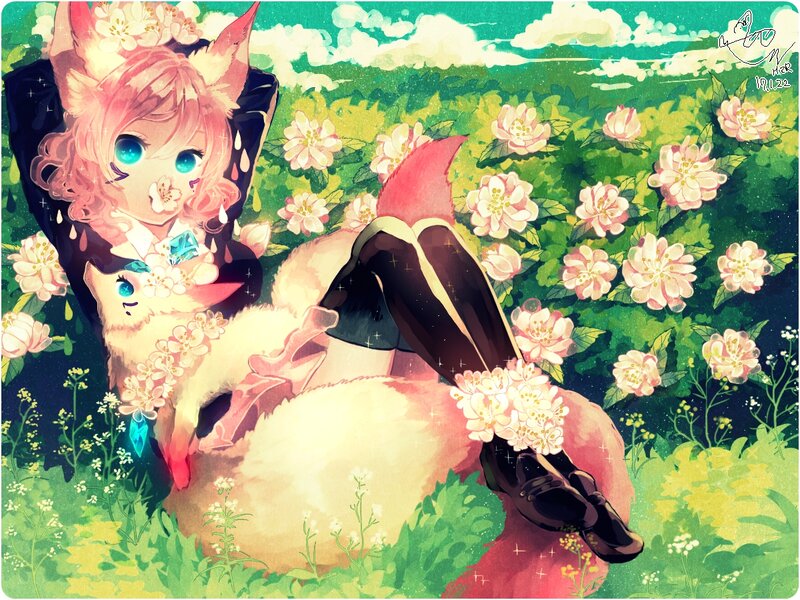 Fox Girl in Flowers