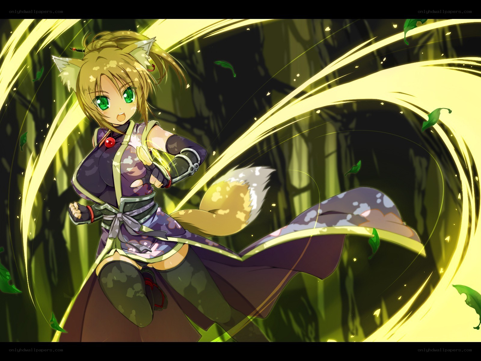 fox girl in forest action