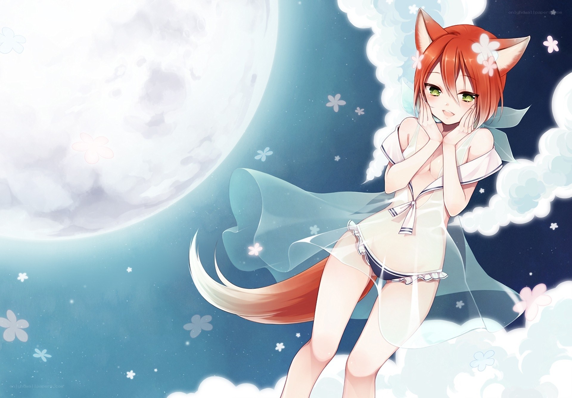 fox girl in moonlight