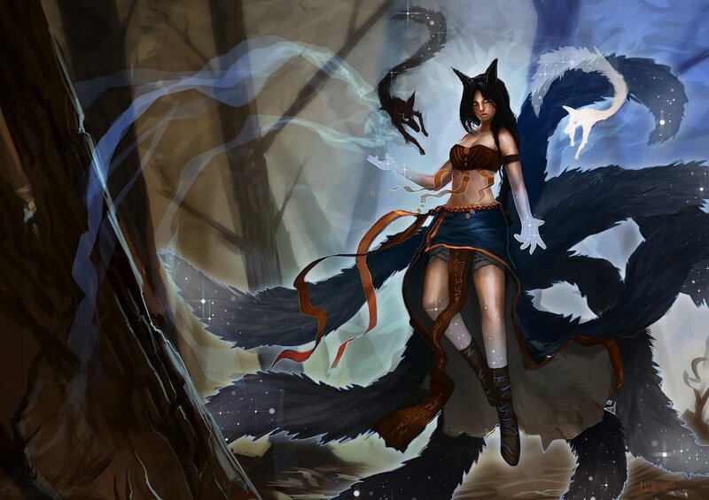 fox girl in mystical forest