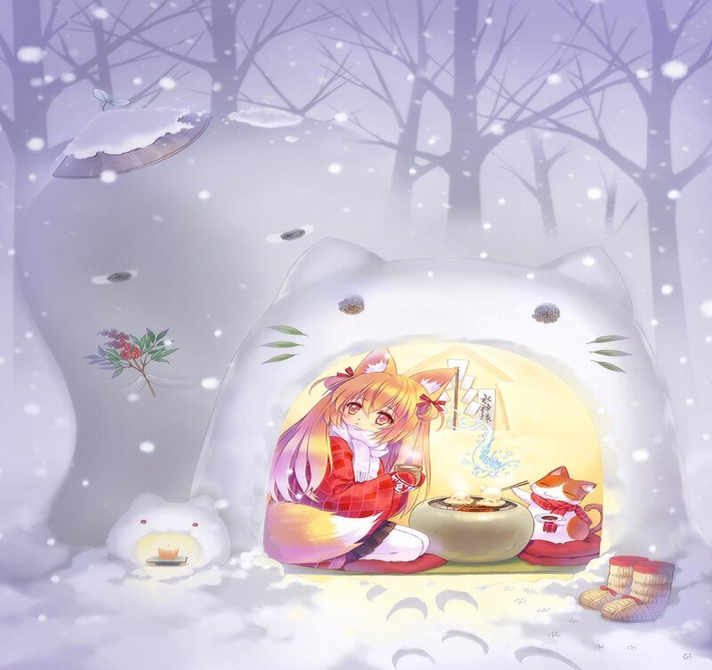 Fox Girl in Snow Cave — White, Cozy