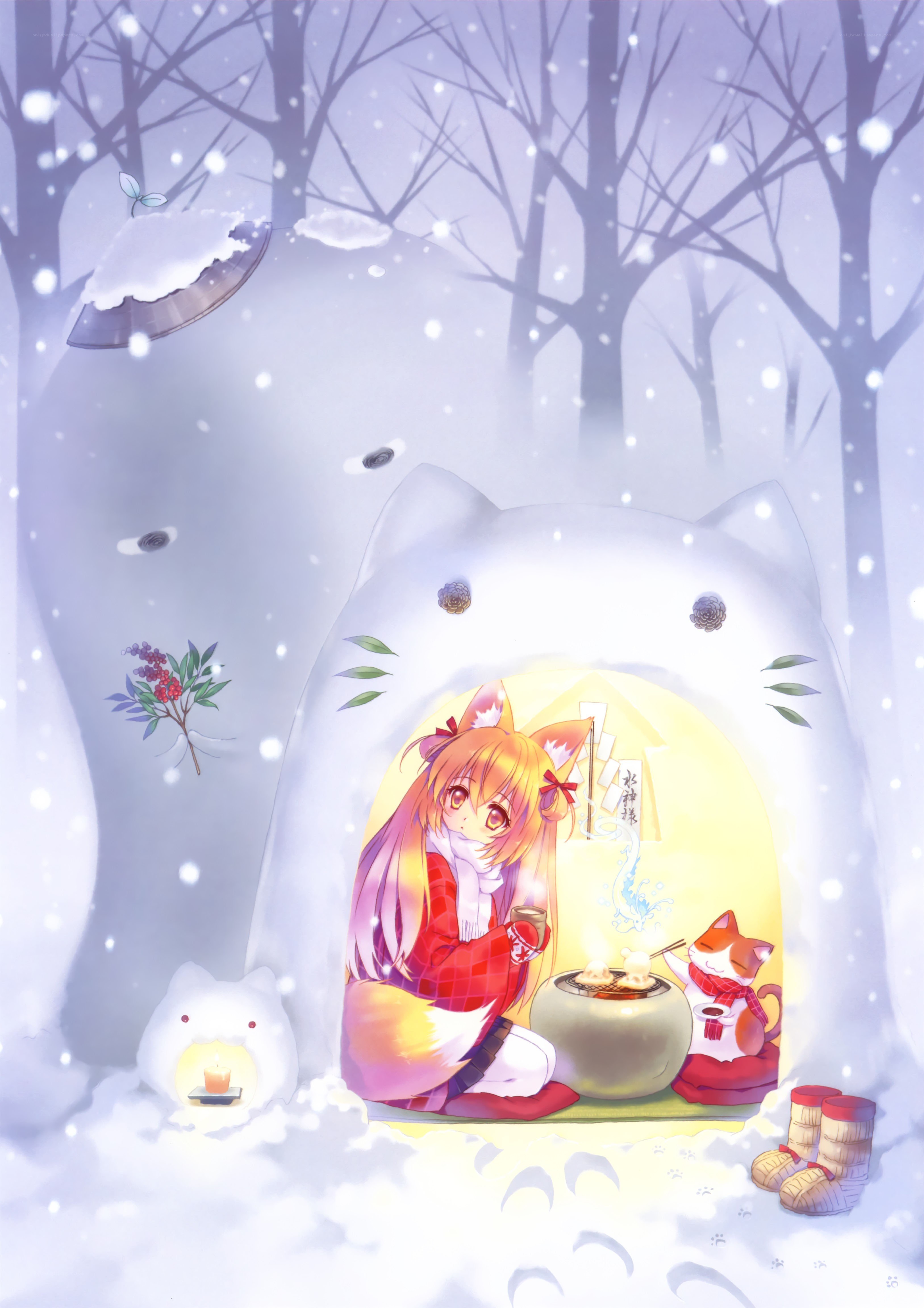 Fox girl in snow cave