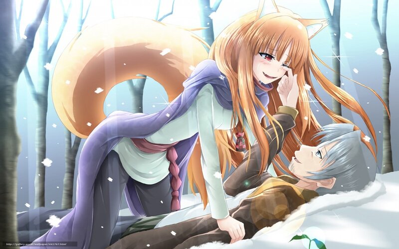 Fox girl in snowy forest