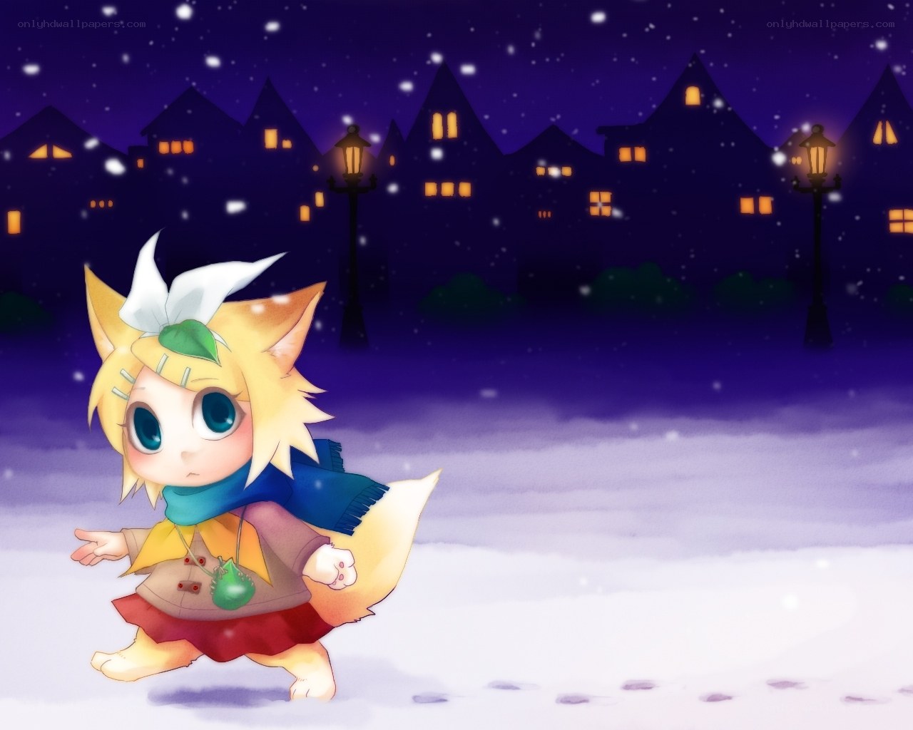 fox girl in snowy town