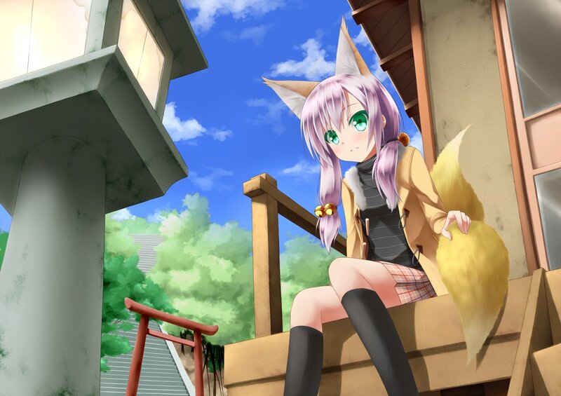 fox girl on a porch