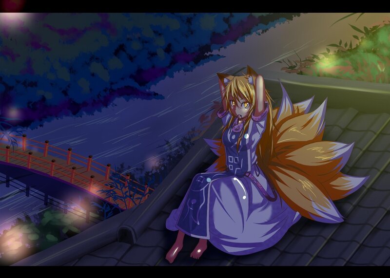 fox girl on a rooftop at night