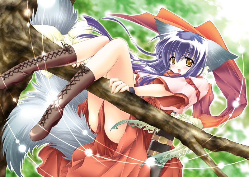 fox girl on a tree branch