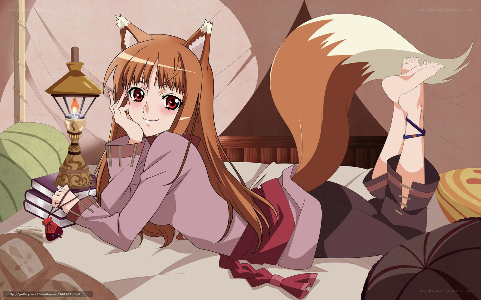 fox girl on bed with lantern