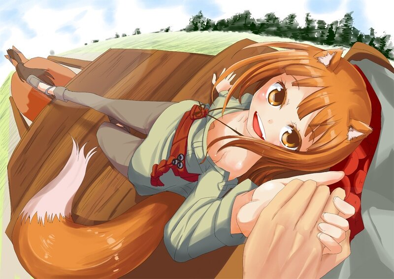 fox girl on wooden cart