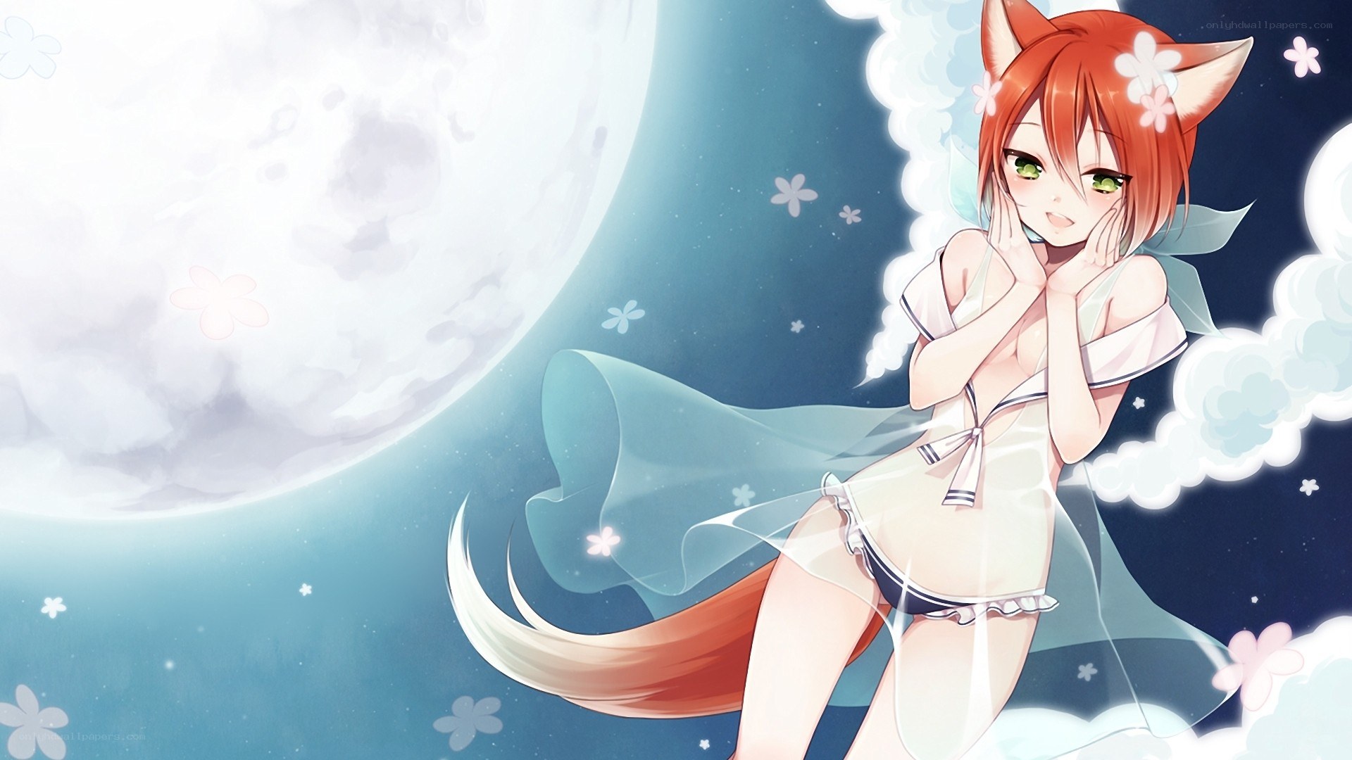 fox girl under the moon