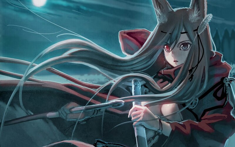 fox girl warrior at night