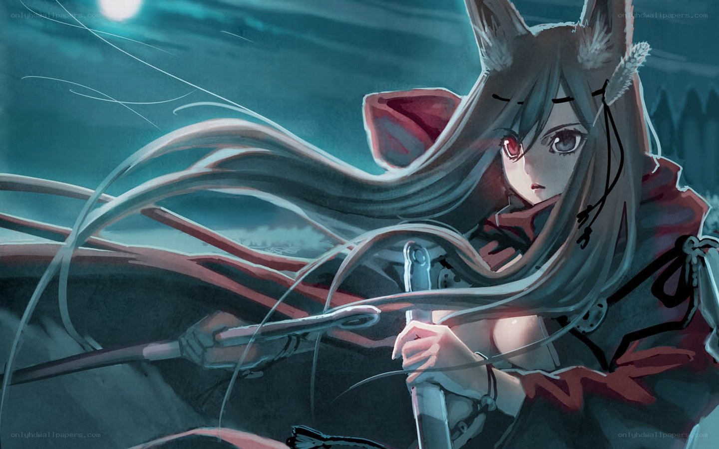 fox girl warrior at night