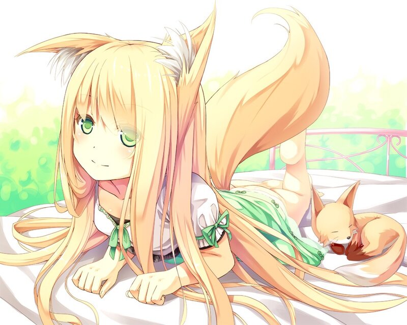 fox girl with a sleeping fox