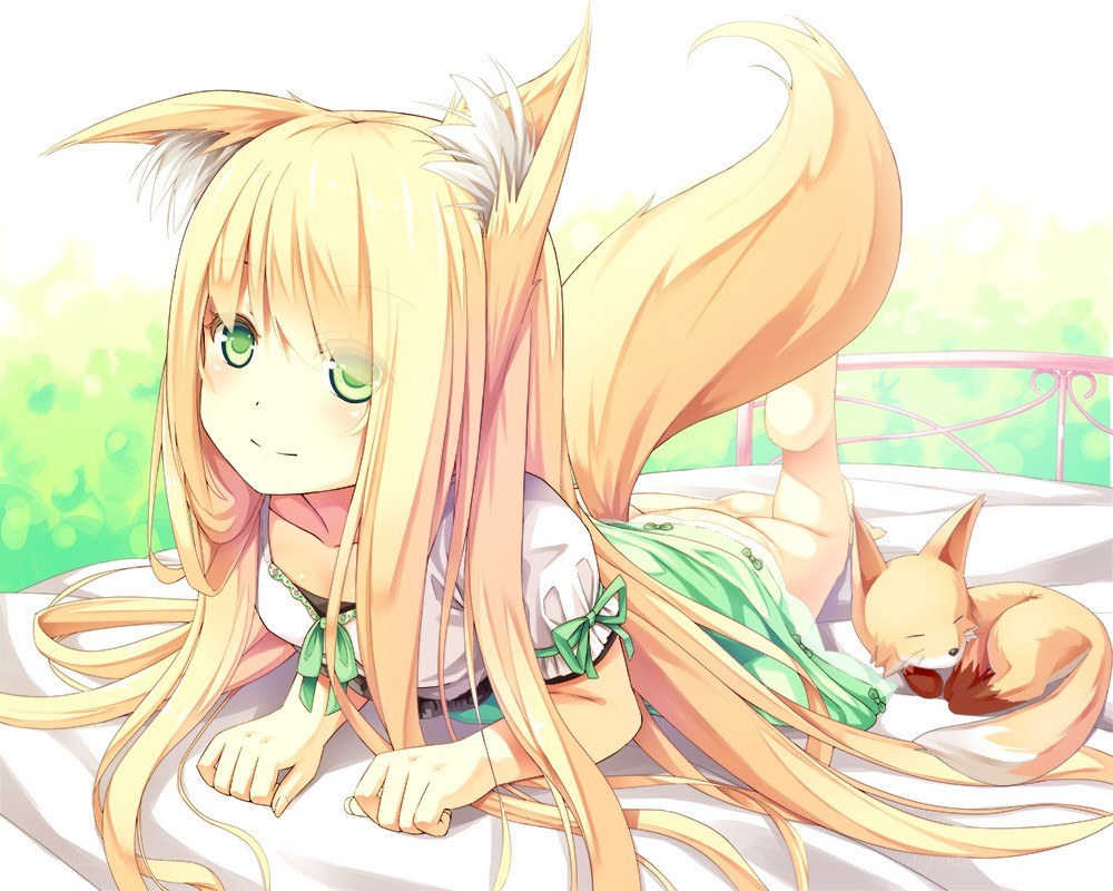 fox girl with a sleeping fox