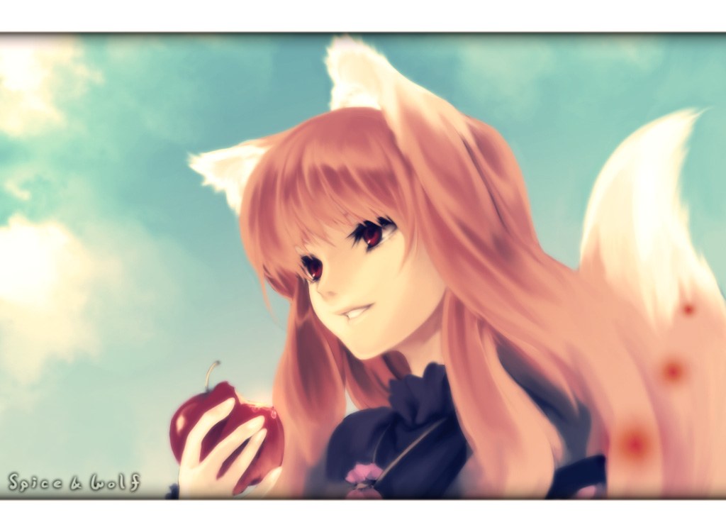 fox girl with apple