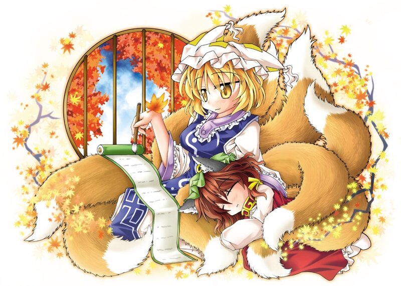 Fox girl with autumn leaves