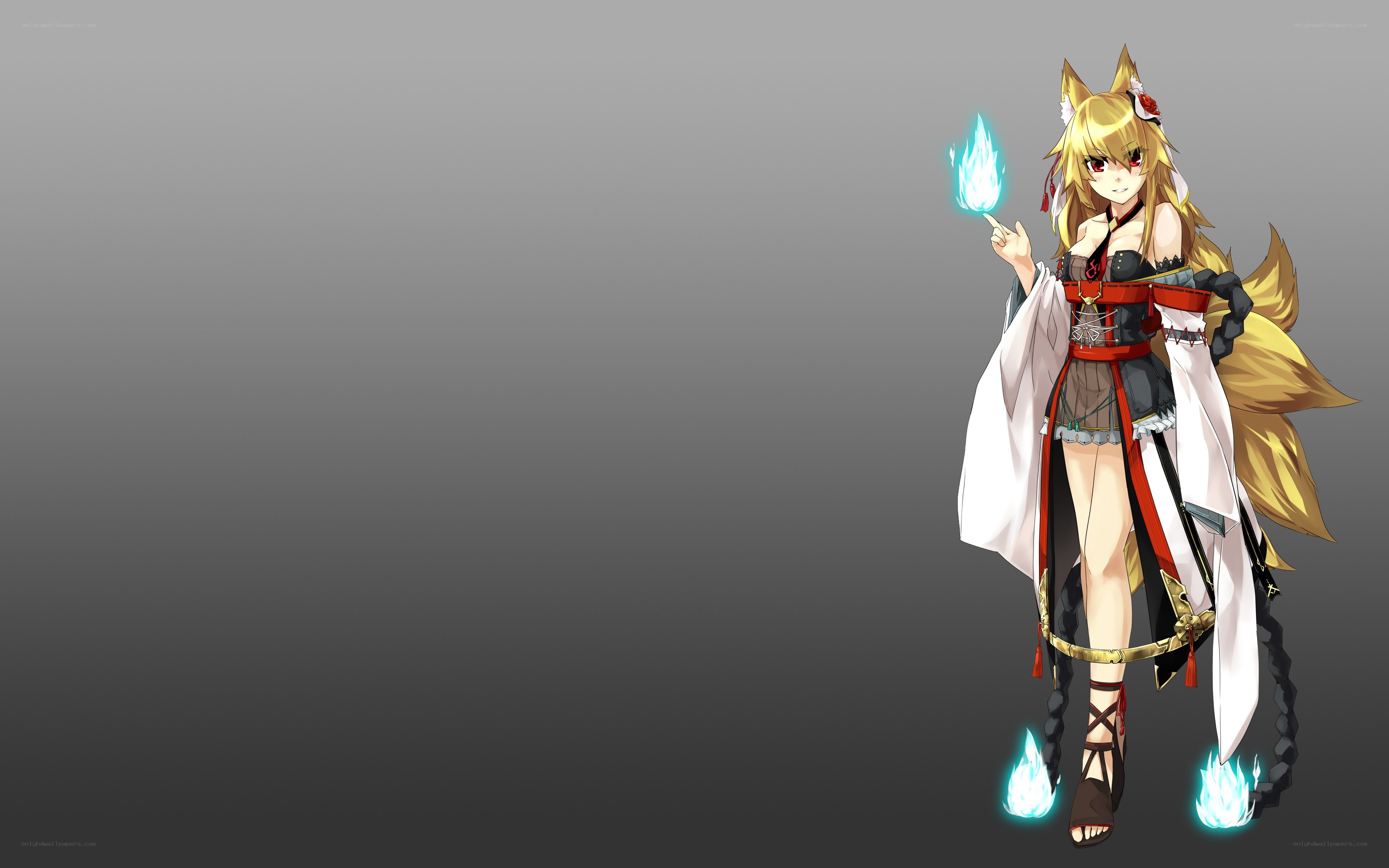 fox girl with blue flames