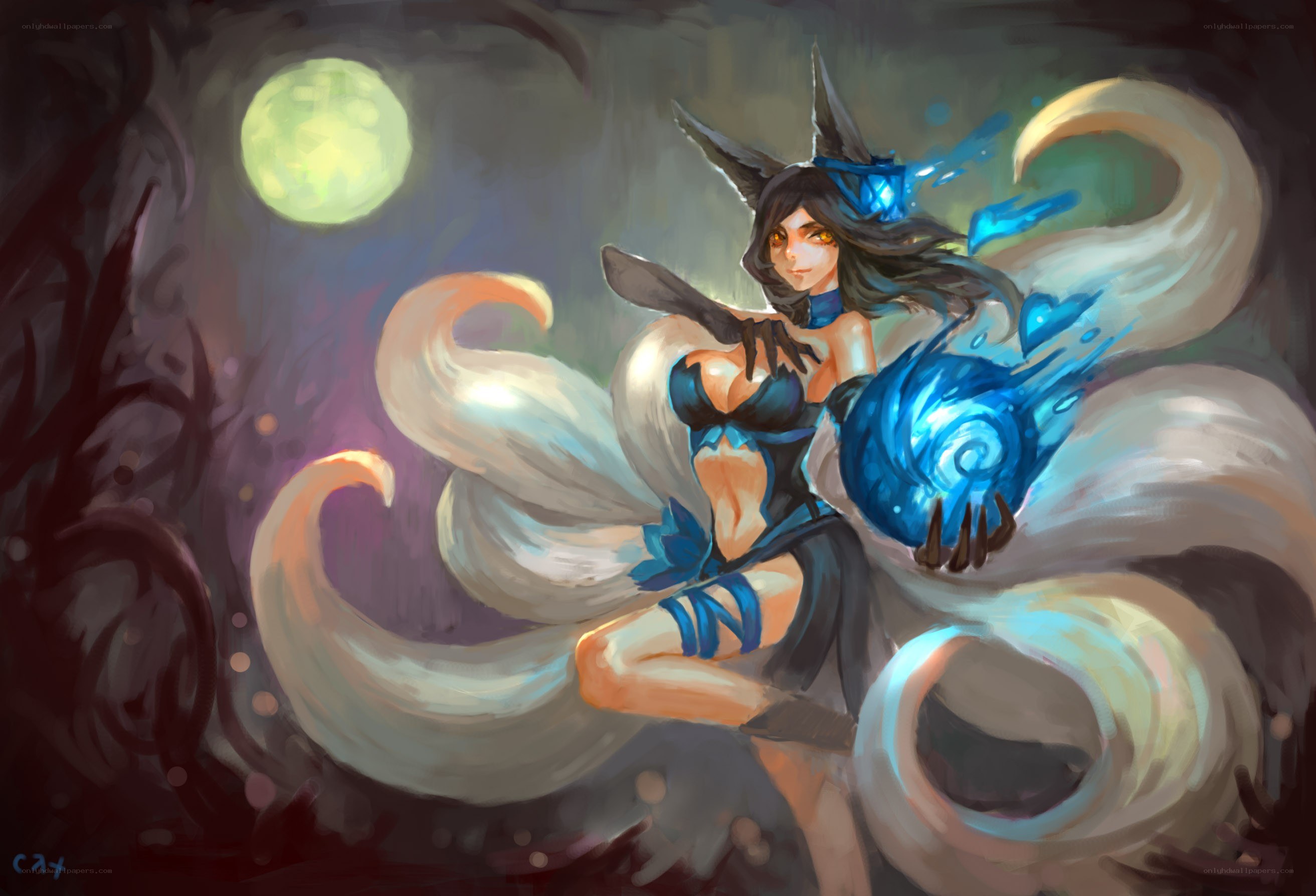fox girl with blue magic