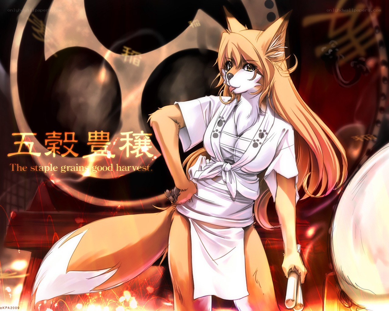 Fox girl with grain mill