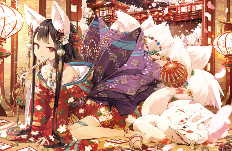 Fox Girl with Kitsune — Red