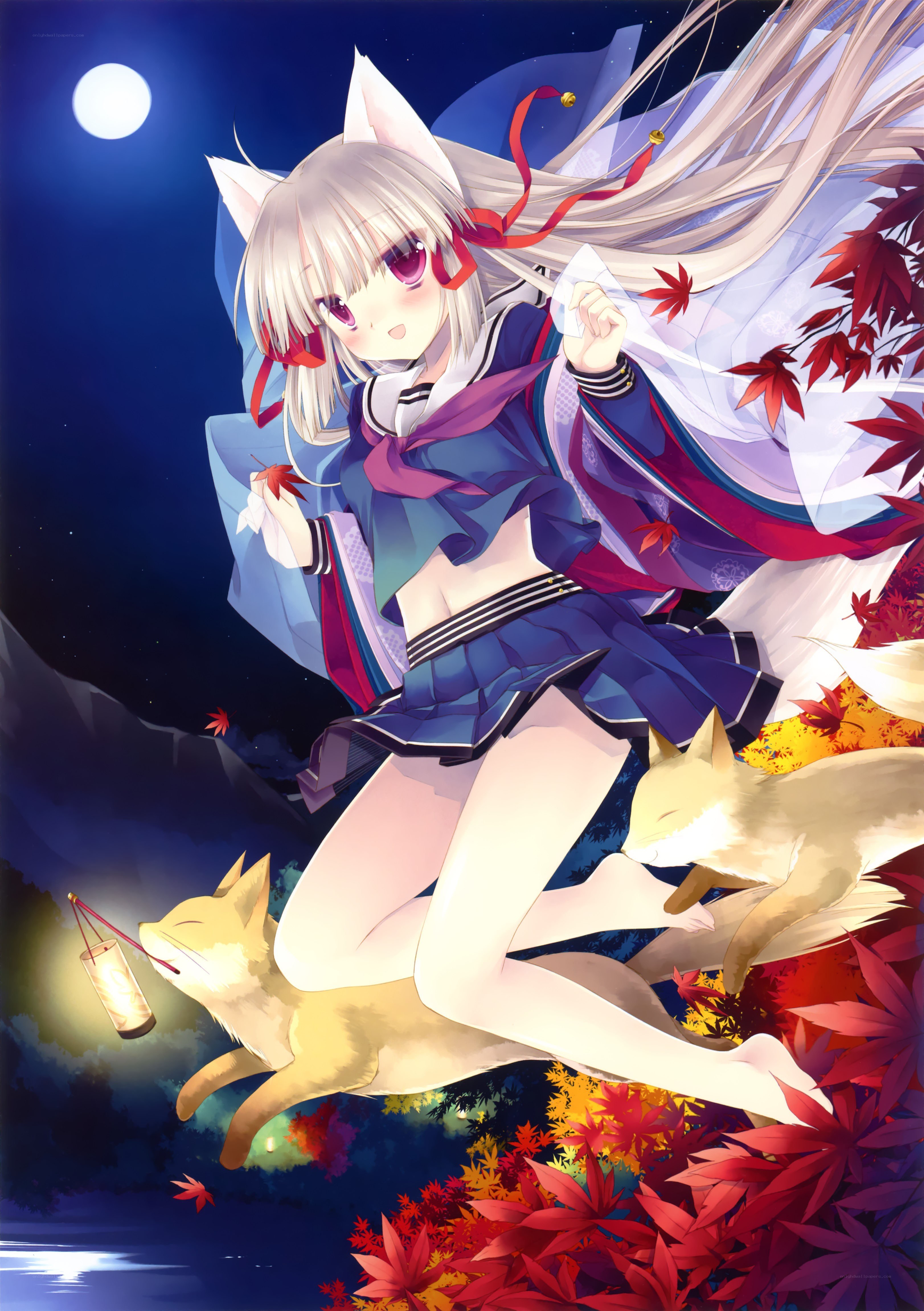 fox girl with lantern at night