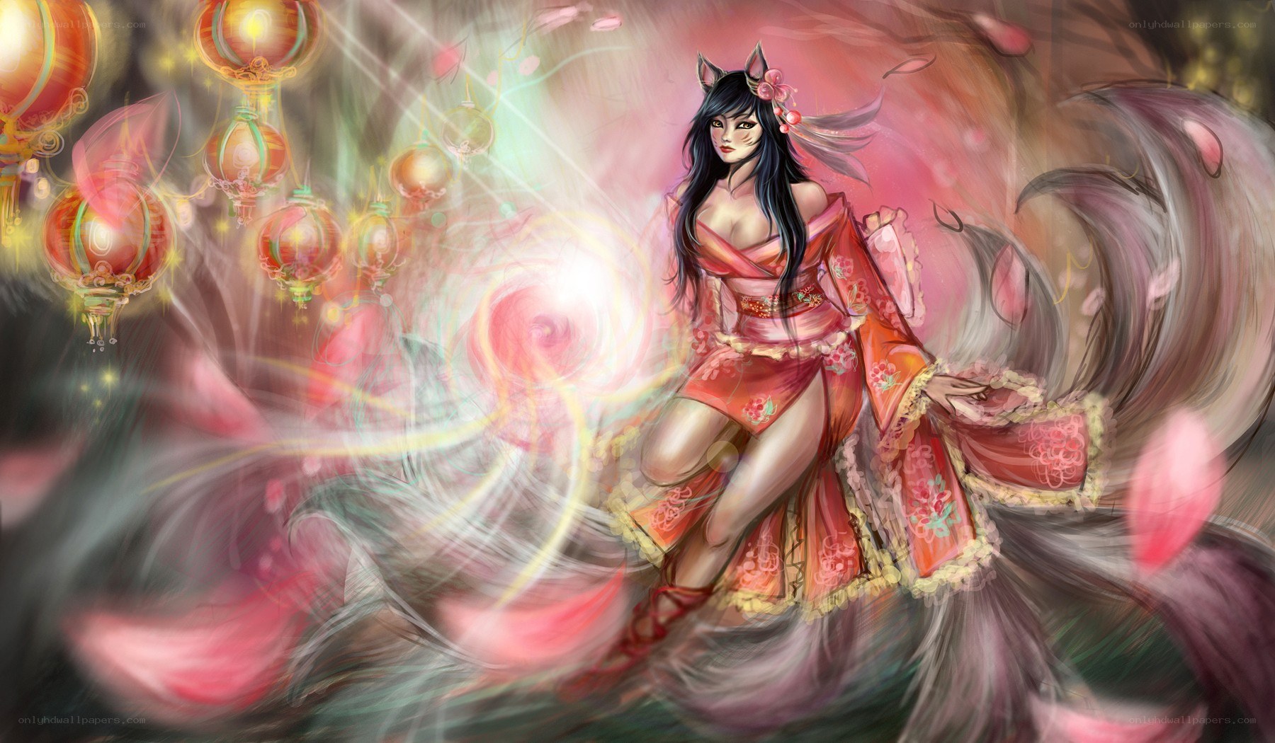 fox girl with lanterns
