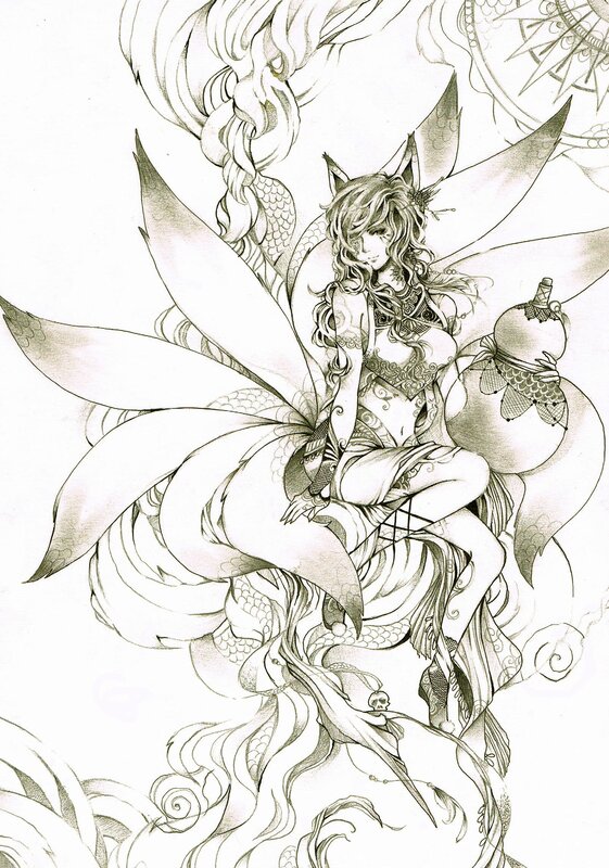 fox girl with multiple tails