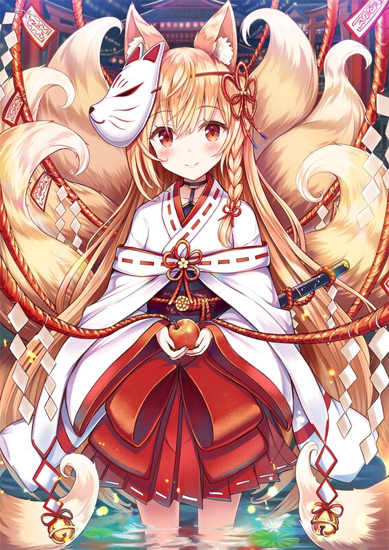 Fox Girl with Multiple Tails — White