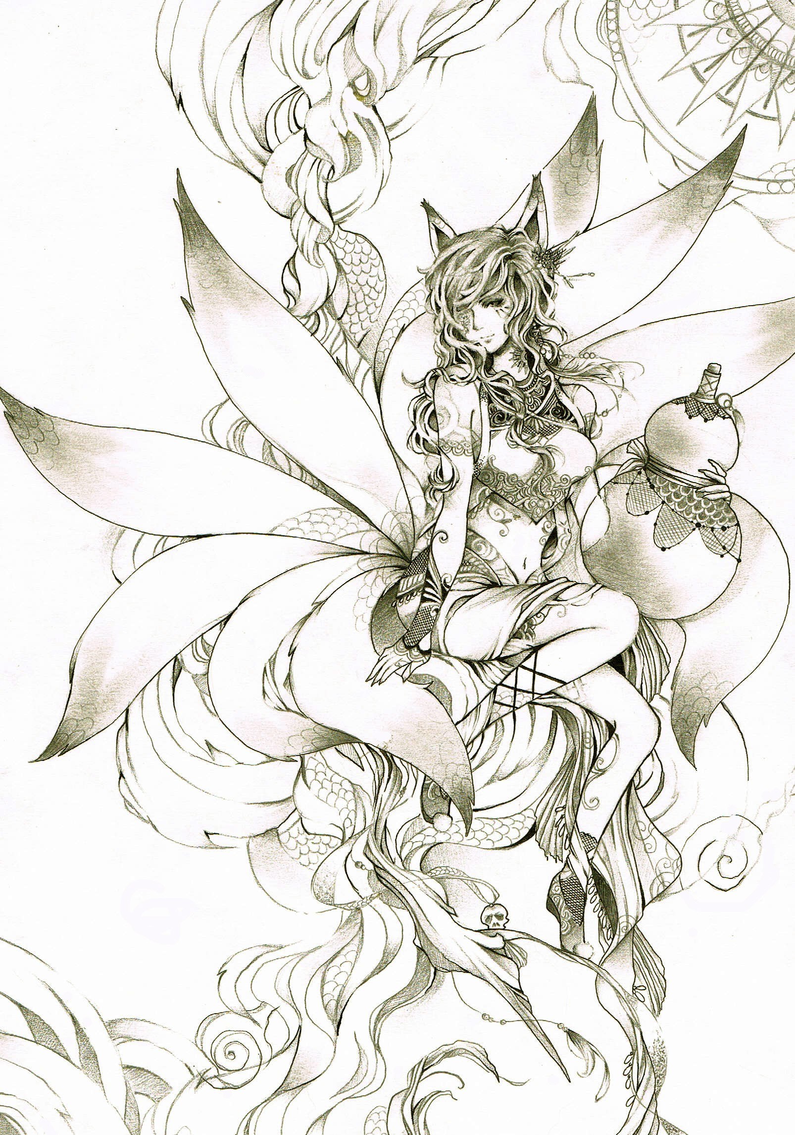 fox girl with multiple tails