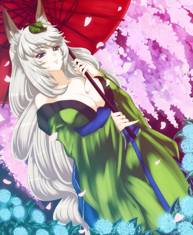 fox girl with red umbrella