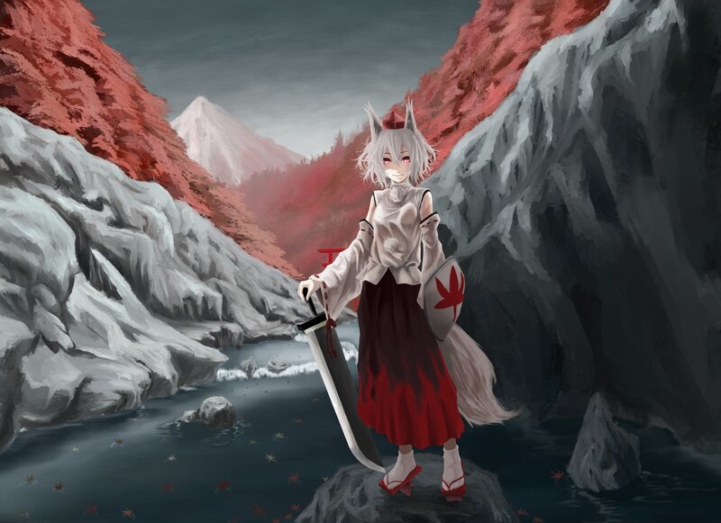 fox girl with sword in canyon