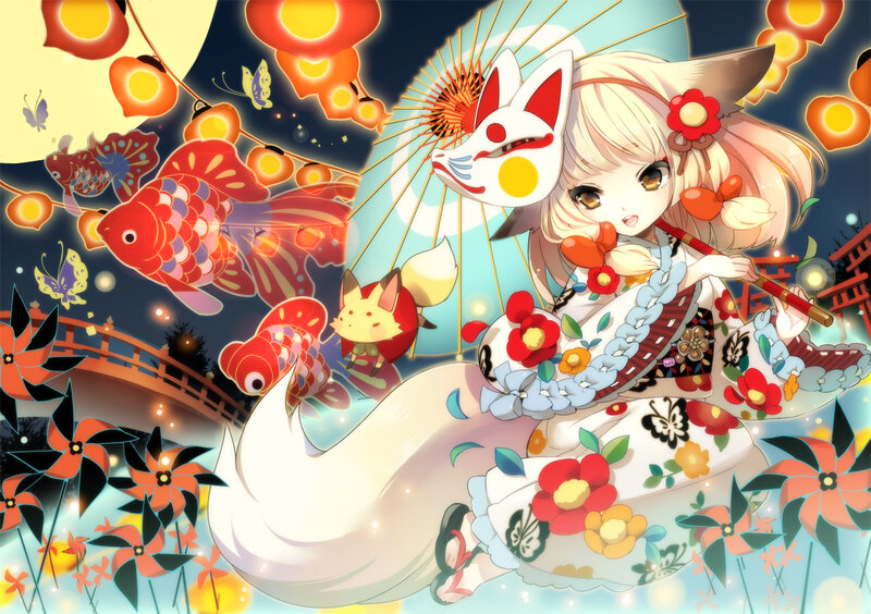 Fox Girl with Umbrella — White