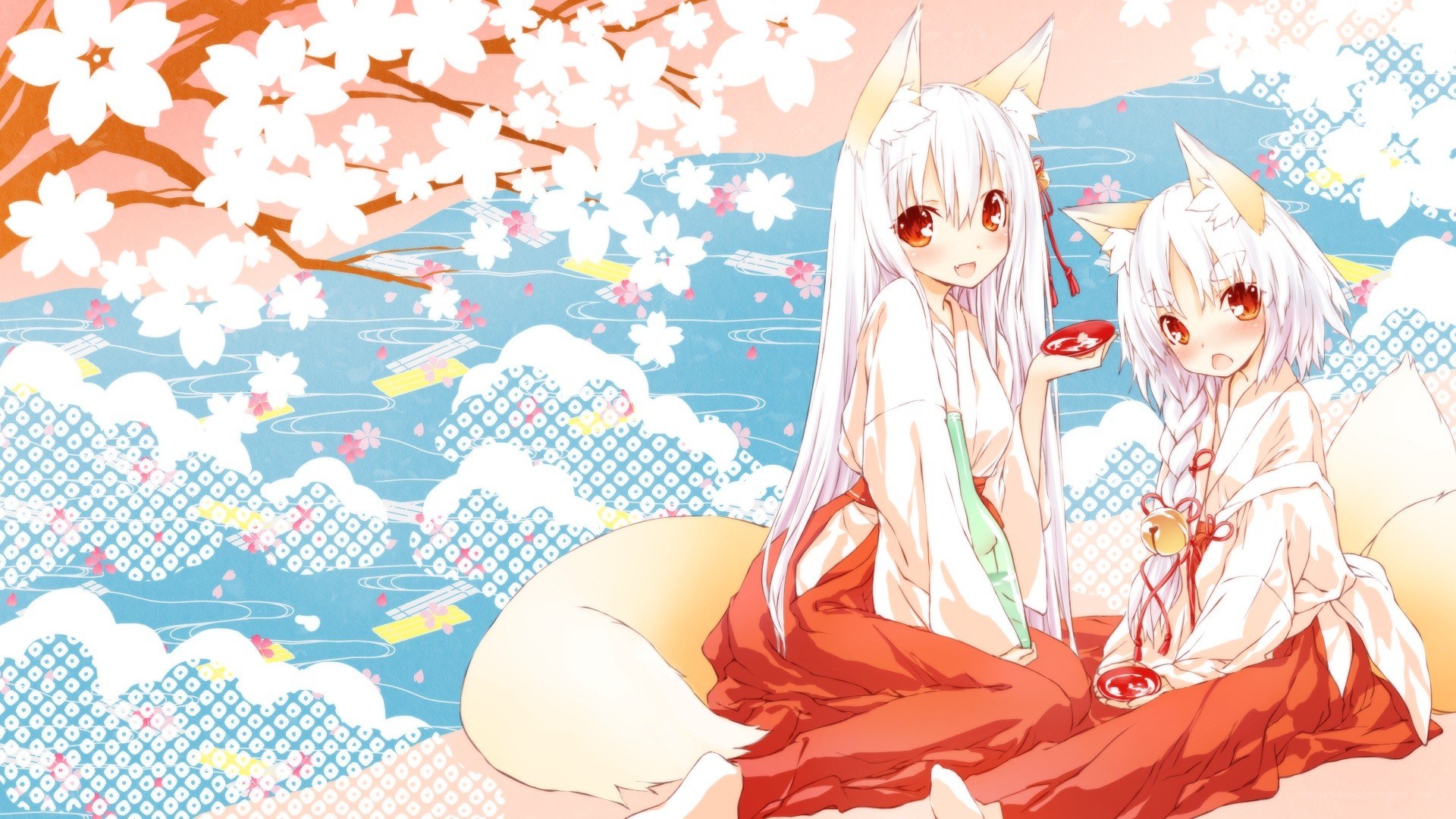 fox girls under cherry blossoms