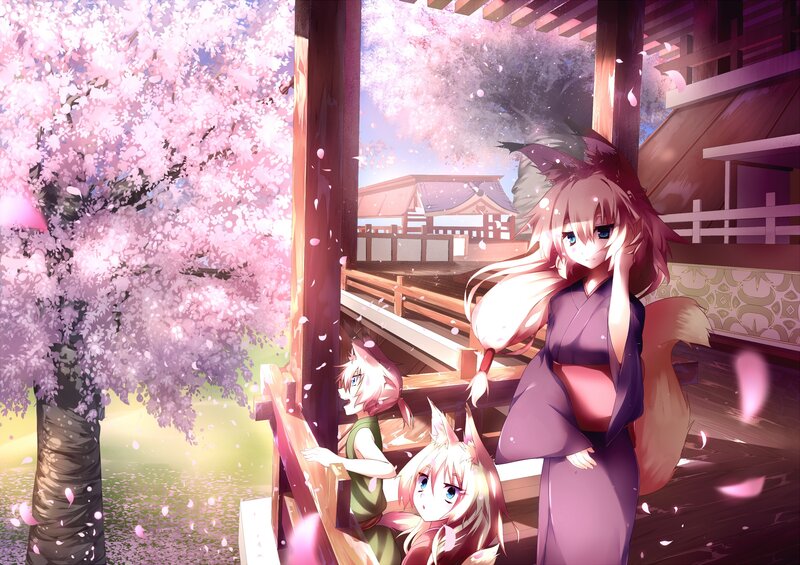 Fox girls under cherry blossoms