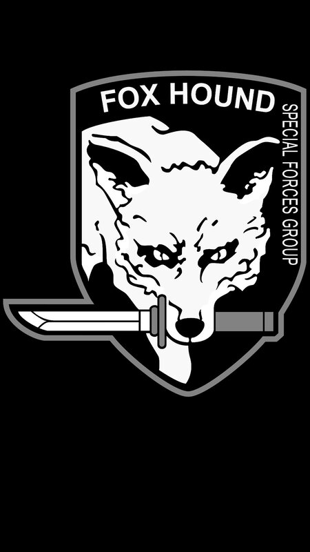 Fox Hound Emblem — Black, Serious, Vector Art, Knife, Shield, White